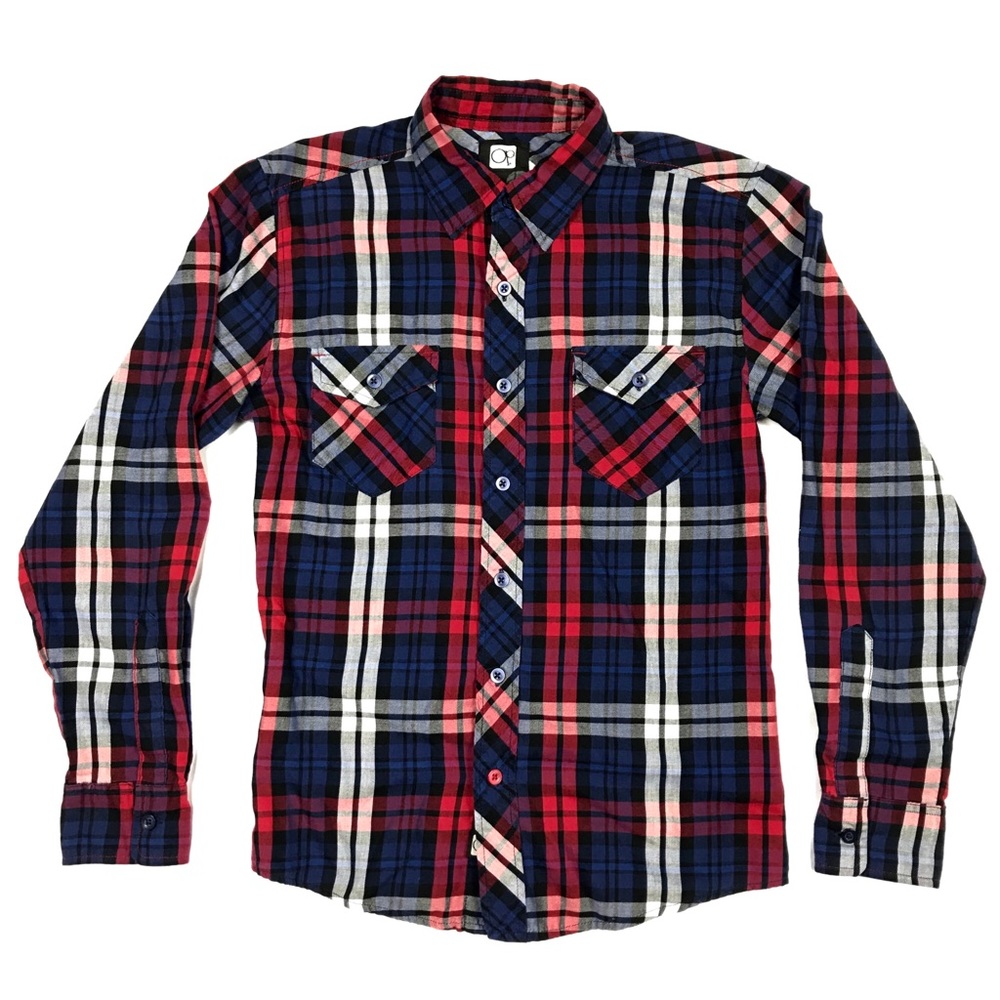 OP Blue & Red Plaid Design Button Up Shirt
